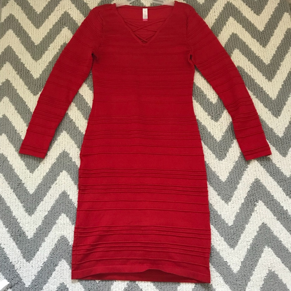 Red bodycon sweater dress